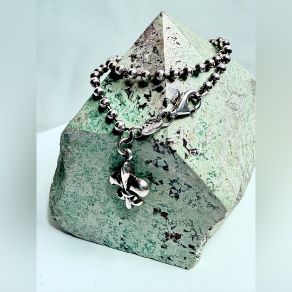 Silpada Rare HTF Sterling Fleur-Dis-Lis Charm Anklet w/Ball-Bead Chain - 9.5” - Picture 5 of 13
